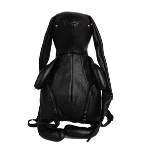 Unique black bunny shaped backpack in pebbled leather with adjustable straps and zipper