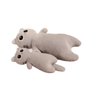 Set of two grey cat plush long pillows in different sizes on white background