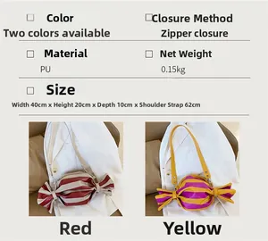 Detailed spec chart for candy shaped PU shoulder bag showing size 40x20x10cm and zipper detail