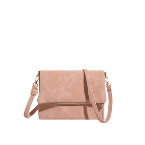 Minimalist square envelope crossbody bag in dusty pink with adjustable thin shoulder strap