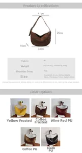 Detailed chart showing dimensions and various colors of large capacity hobo bags
