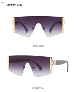 Vorder- und Seitenansicht der Shield-Sonnenbrille mit grauem Verlauf und Gold-Details