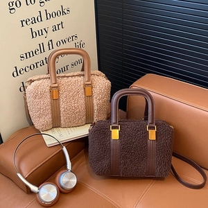 Plush Boston Handbag Faux Lamb Wool PU Leather Crossbody Bag Autumn Winter Retro Minimalist Top Handle