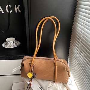 Sac Baguette Vintage En Cuir PU Mat Boston Cylindrique Sac À Épaule Avec Gland Floral Sac À Main De Banlieue