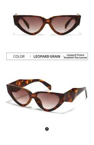 Detail view of leopard print cat eye sunglasses with gradient brown lenses in two angles