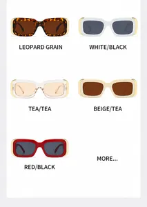Vue à plat de lunettes de soleil œil de chat rectangulaires en léopard, blanc, thé et rouge