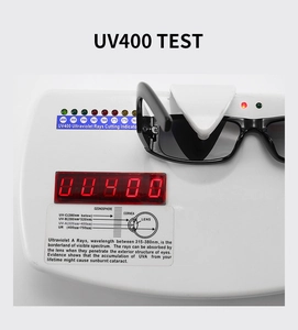 Detailed UV400 protection test showing professional UV blocking on black square sunglasses