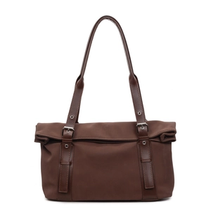 Minimalist deep brown oversized tote bag with retro shoulder straps and matte finish