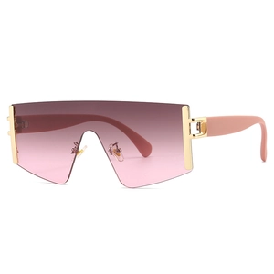 Retro Oversize-Schild-Sonnenbrille mit pinkfarbenem Farbverlauf und Goldakzenten