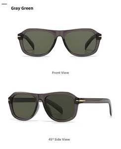 Vistas frontal y lateral a 45 grados de gafas de sol retro con lentes gris-verde