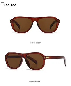 Vista frontal y lateral de 45 grados de las gafas de sol retro ámbar con detalle dorado