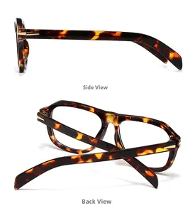 Vista lateral y trasera de gafas de sol retro con bisagras metálicas doradas elegantes