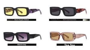 Dettaglio di quattro opzioni di colore per occhiali da sole rettangolari retrò di moda