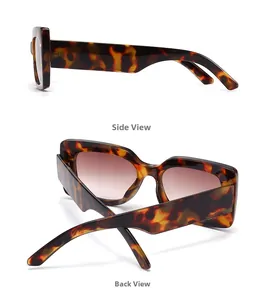 Detail view of bold tortoise shell frames and brown gradient lenses from side and back angles