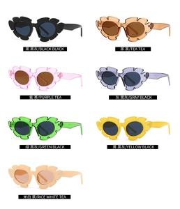 Collection of seven oversized square floral sunglasses in various vibrant fashion colors
