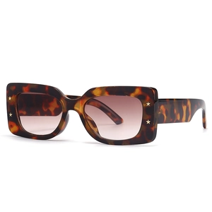 Modern tortoiseshell polygon sunglasses with brown gradient lenses and gold stars