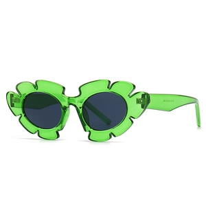 Retro square oversized sunglasses with translucent neon green polygon frames and dark lenses