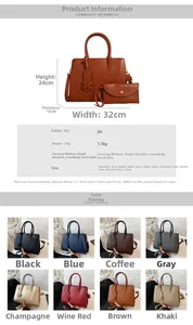 Detailed dimension guide and color options for the multi-functional PU leather handbag set