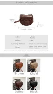 Detailed size specifications for the solid color saddle bag with PU and suede texture