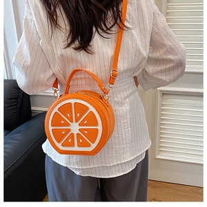 Fashionable lemon fruit crossbody bag with orange slice design and adjustable strap