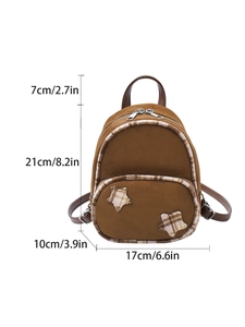 Dimensioni dettagliate del mini zaino in pelle scamosciata marrone con bordo in pelliccia
