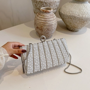 Abendtasche Damen Kunstperle Strass Hardcase Handtasche Mit Ringverschluss Und Abnehmbarer Kette Für Hochzeit Party Abendessen