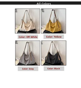 Detail view of the lightweight nylon tote bag showing white, yellow, grey and black options