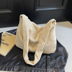 Corduroy Tote Bag Large Capacity Minimalist Ribbed Shoulder Handbag For Women Daily Commute School Travel Niche Style