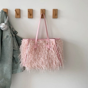 Grand Sac Fourre-Tout En Peluche Bandoulière Fausse Fourrure Avec Glands Noeuds Pour Femmes Automne Hiver Quotidien