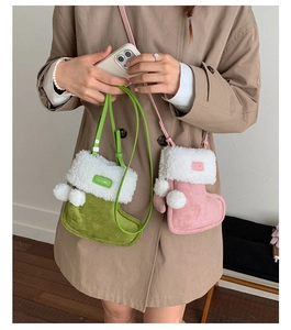 Crossbody phone bags in Christmas sock shape with corduroy fabric and plush trim