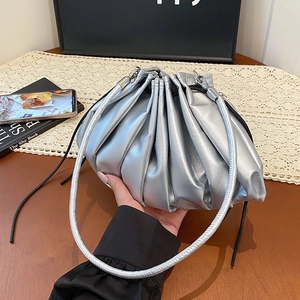 Women Ruched Cloud Crossbody Bag Soft PU Leather Pleated Dumpling Pouch With Drawstring Closure Daily Fashion Handbag