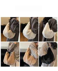Detailed back and side views of soft plush underarm bag showing large capacity and texture