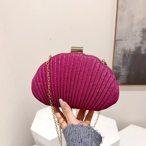 Pochette Da Sera A Forma Di Conchiglia Luccicante Pieghettata Borsa A Tracolla Con Catena In Metallo Per Feste Donne