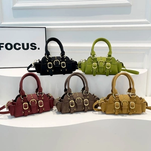 Retro faux leather motorcycle style handbags in five vintage colors with gold metal rivets