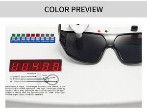 Détail du test UV400 de lunettes de soleil noires à dessus plat pour la protection UV