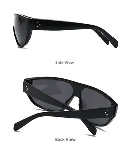 Vues latérale et arrière des lunettes de soleil plates avec rivets dorés à trois points