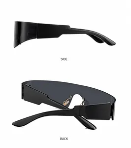 Detaillierte Seiten- und Rückansichten der übergroßen futuristischen Shield-Sonnenbrille