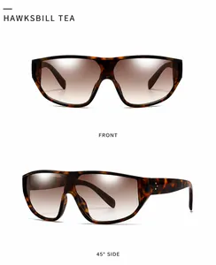 Lunettes de soleil écailles à haut plat avec verres dégradés thé et détails dorés