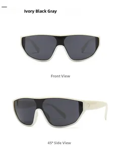 Détails des lunettes de soleil shield blanc cassé avec verres gris et rivets dorés