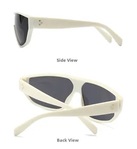 Vues latérale et arrière des lunettes de soleil flat top avec trois rivets dorés sur blanc