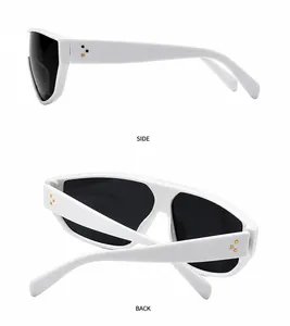 Vues latérale et arrière des lunettes de soleil blanches avec rivets métalliques triples