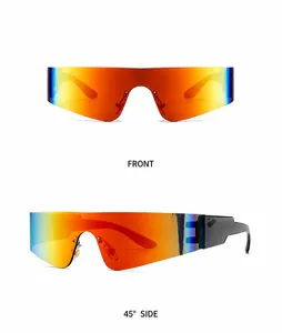 Flache Shield-Sonnenbrille in Grau-Orange mit verspiegelten Gläsern im Detail