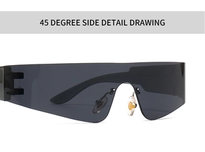 45-Grad-Seitenansicht der futuristischen Schild-Sonnenbrille mit dunkelgrauen Gläsern