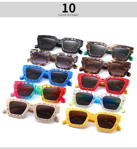 Detailed grid showing 10 color options for square sunglasses with hollow frame decor