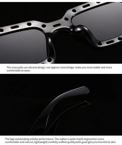 Detail of ergonomic anti-slip temples and soft silicone nose pads on square sunglasses