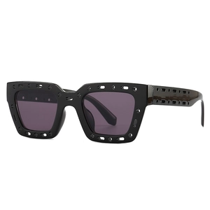 Square vintage sunglasses with black cutout frame and dark purple lenses for a modern look