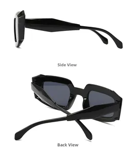 Seiten- und Rückansicht der Retro-Sonnenbrille mit schwarzem quadratischem Kunststoffrahmen