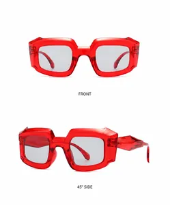 Vorder- und 45-Grad-Seitenansicht der vintage lichtdurchlässigen roten Sonnenbrille
