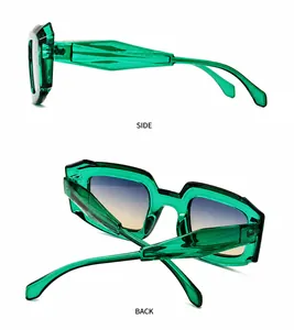 Detailansicht der smaragdgrünen Polygon-Sonnenbrille mit Verlaufsgläsern und Modell LH035