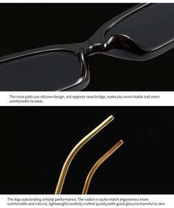Detail of silicone nose pads and ergonomic anti-slip metal temples for sunglasses